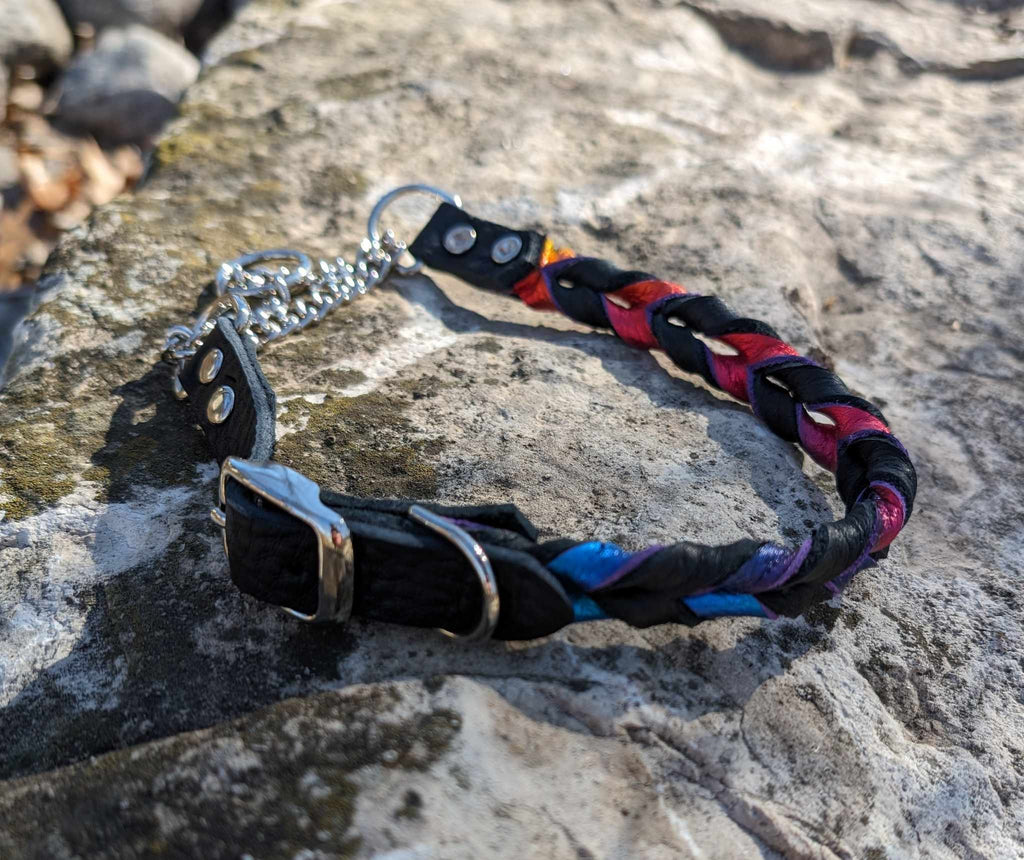Braided Metallic Leather Adjustable Martingale Collars